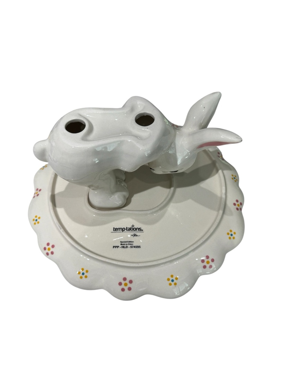 Temp-Tations Special Edition Egg Hunt Ceramic Bunny Cake Stand Plate - 10" - Picture 6 of 13
